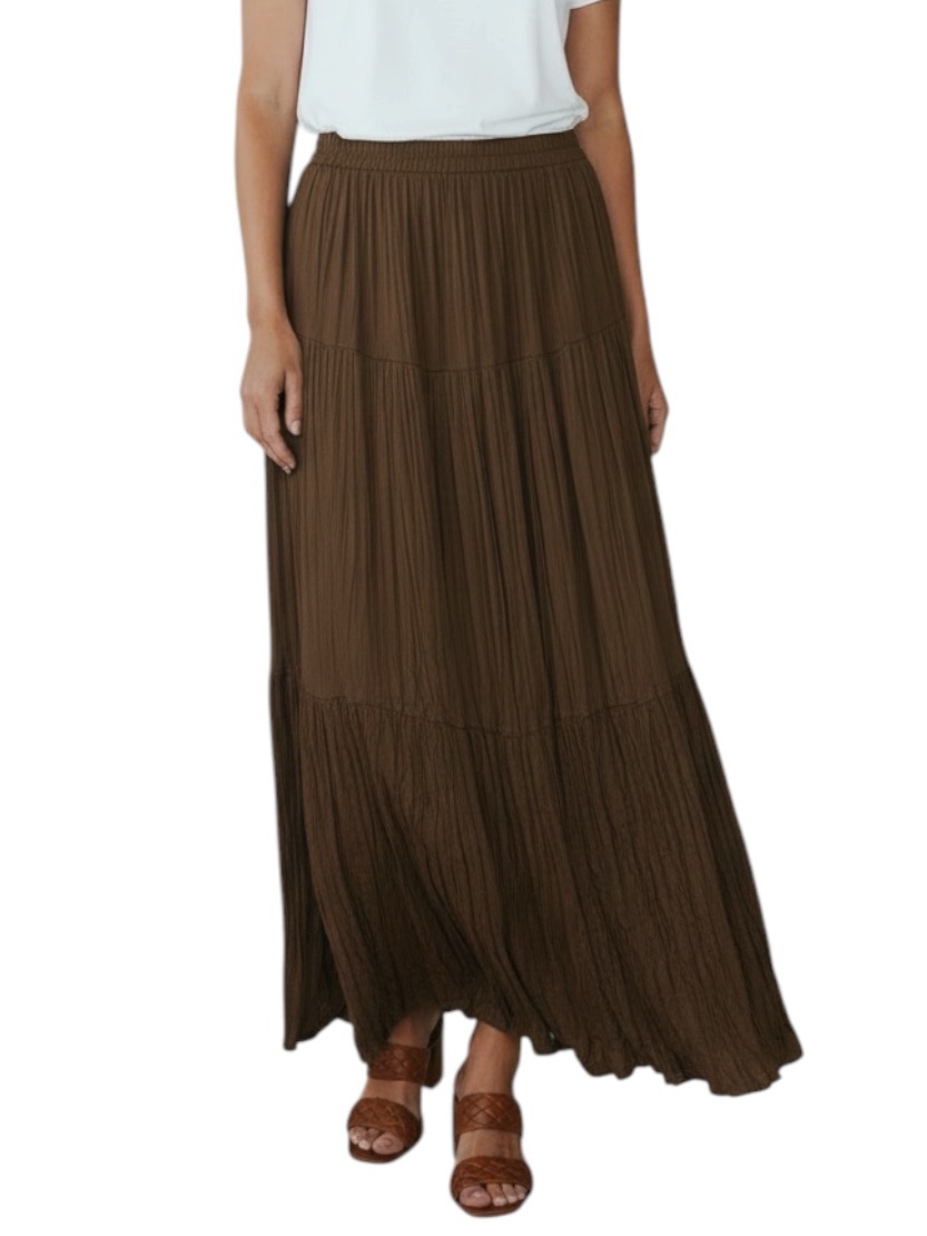 Double D Ranch Vintage 90’s Elastic Waist Tiered Crinkle Rayon Midi Skirt Medium
